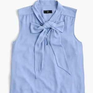 J Crew 365 Drapey Bow Tie Mock Neck Sleeveless Top Blouse Light Blue XXSP 00P